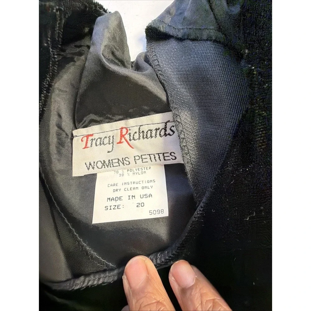 VTG Tracy Richards Sz 20P Black‎ Velvet  Midi Dress Sheer Embroidery Long Sleeve